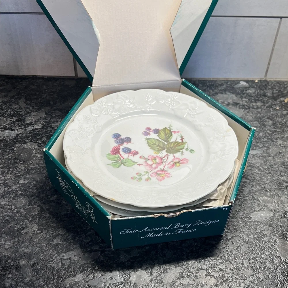 Dansk White Floral Dessert size dishes Set of 4. New in box.  IVY BERRIES